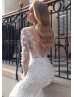 Long Sleeve Ivory Lace Shimmering Tulle Wedding Dress